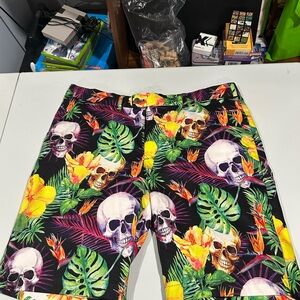 Vibrant Skull and Floral Men's Athletic Shorts